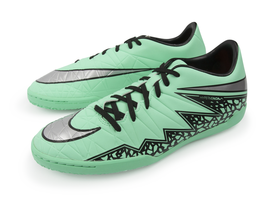 Nike Men's Hypervenom Phelon Indoor Soccer Shoes Green Glow/Metallic Silver/Hyper Orange