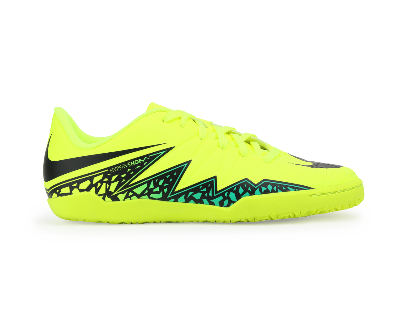Nike Kids Hypervenom Phelon II Indoor Soccer Shoes Volt Black/Hyper Turquoise/Clear Jade