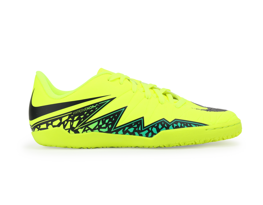 Nike Kids Hypervenom Phelon II Indoor Soccer Shoes Volt Black/Hyper Turquoise/Clear Jade