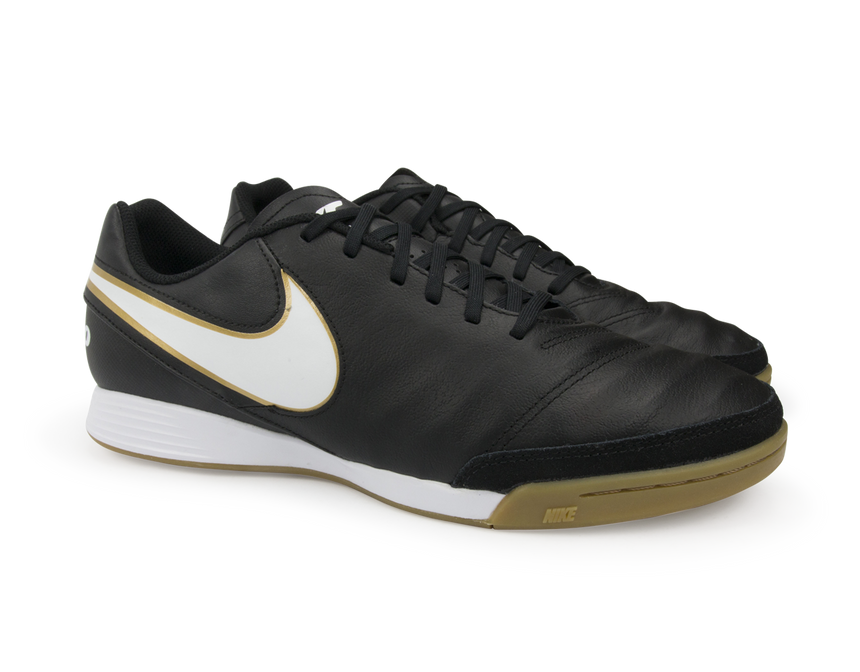 Nike Men's Tiempo Genio II Leather Indoor Soccer Shoes Black/White/Metallic Gold