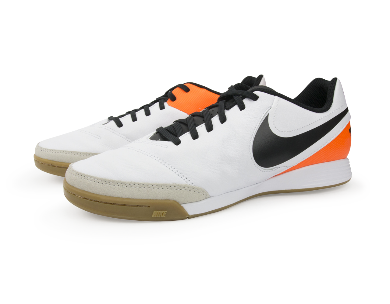 Nike Men's Tiempo Genio II Leather Indoor Soccer Shoes White/Black/Total Orange