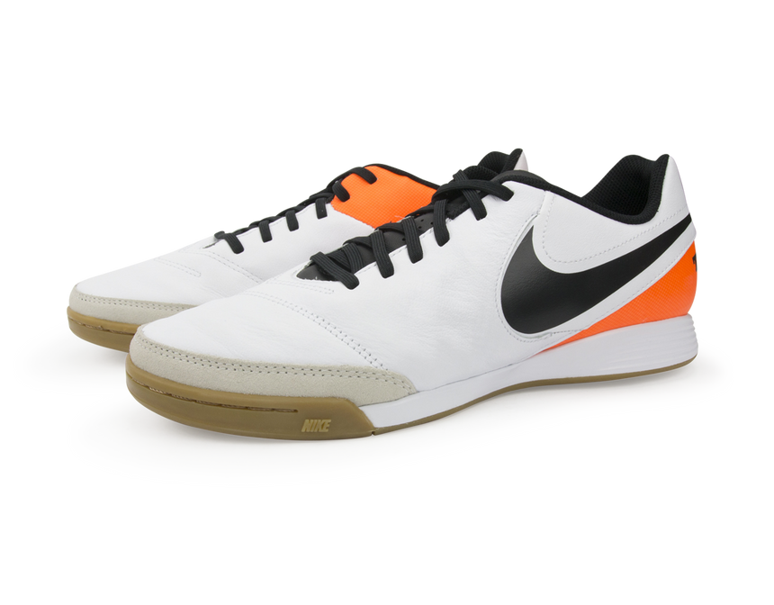 Nike Men's Tiempo Genio II Leather Indoor Soccer Shoes White/Black/Total Orange