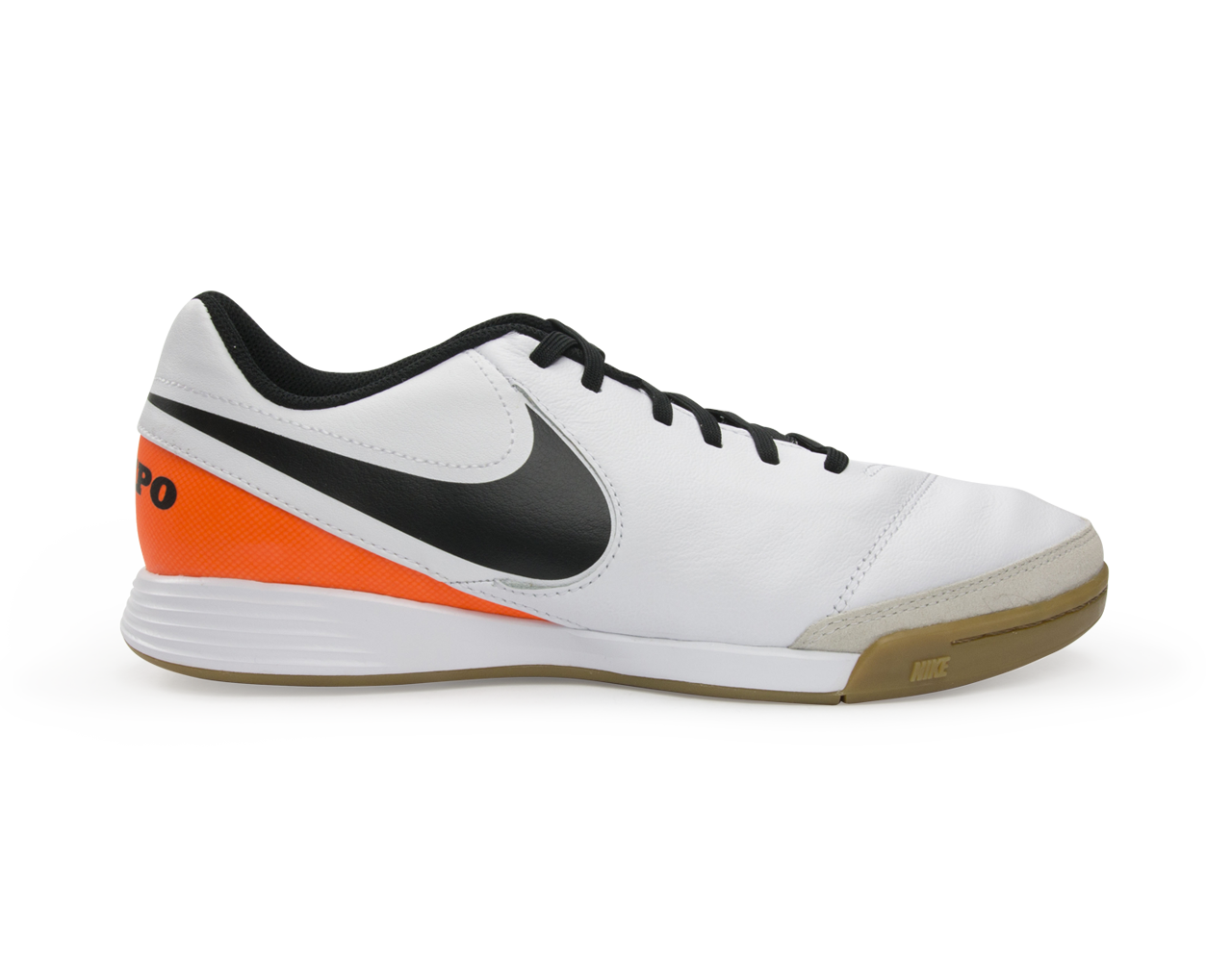 Nike Men's Tiempo Genio II Leather Indoor Soccer Shoes White/Black/Total Orange
