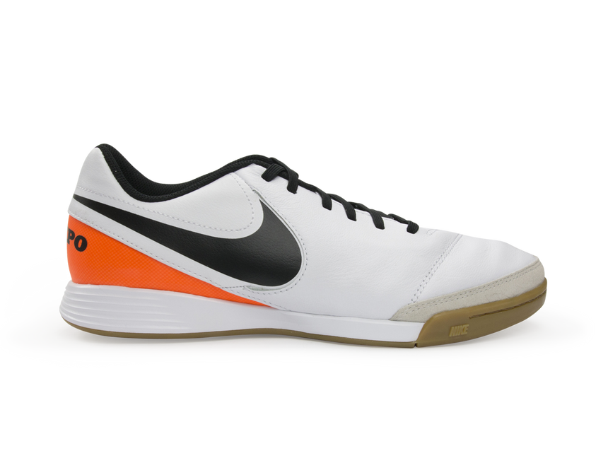 Nike Men's Tiempo Genio II Leather Indoor Soccer Shoes White/Black/Total Orange