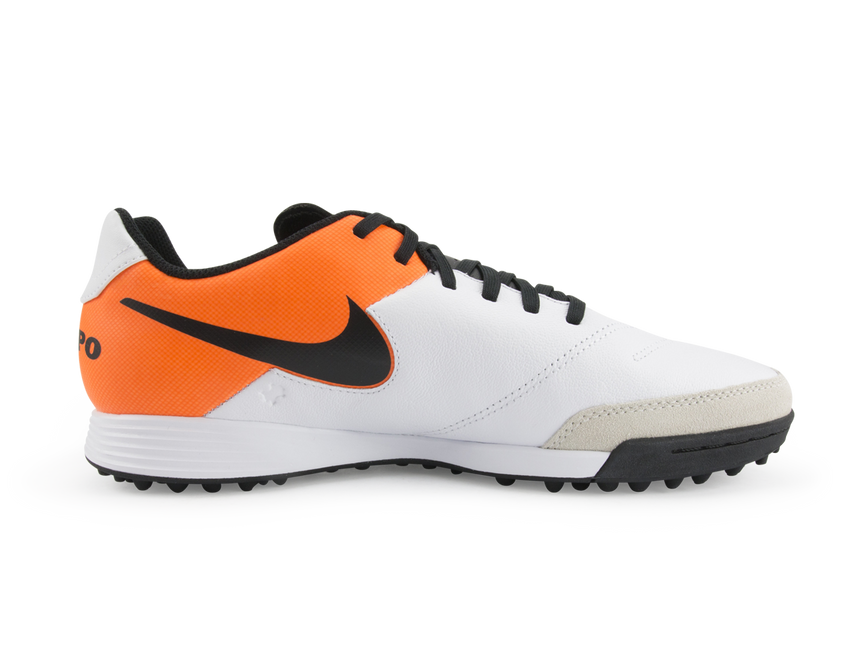 Nike Men's Tiempo Genio Leather Turf Soccer Shoes White/Black/Total Orange