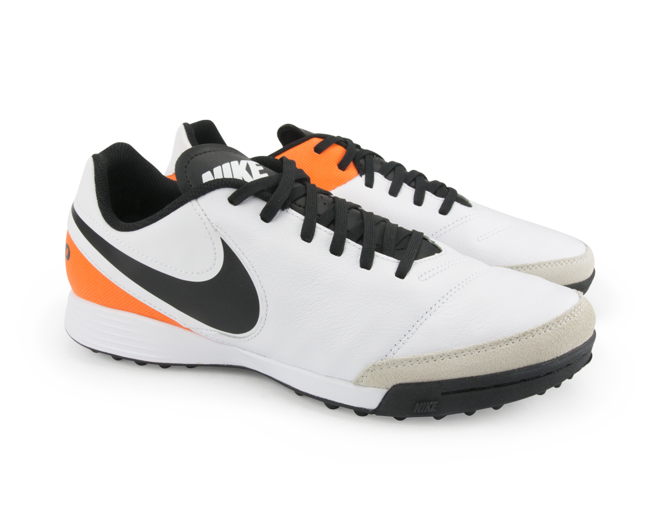 Nike Men's Tiempo Genio Leather Turf Soccer Shoes White/Black/Total Orange