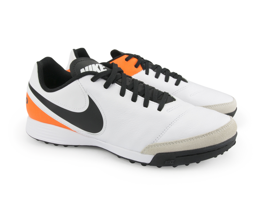 Nike Men's Tiempo Genio Leather Turf Soccer Shoes White/Black/Total Orange