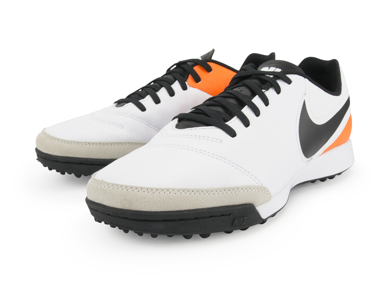 Nike Men's Tiempo Genio Leather Turf Soccer Shoes White/Black/Total Orange