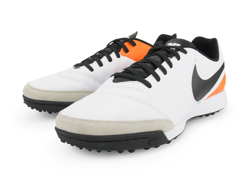 Nike Men's Tiempo Genio Leather Turf Soccer Shoes White/Black/Total Orange