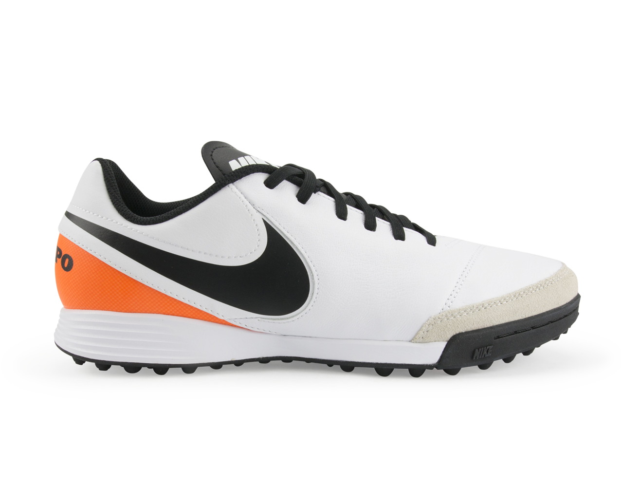Nike Men's Tiempo Genio Leather Turf Soccer Shoes White/Black/Total Orange