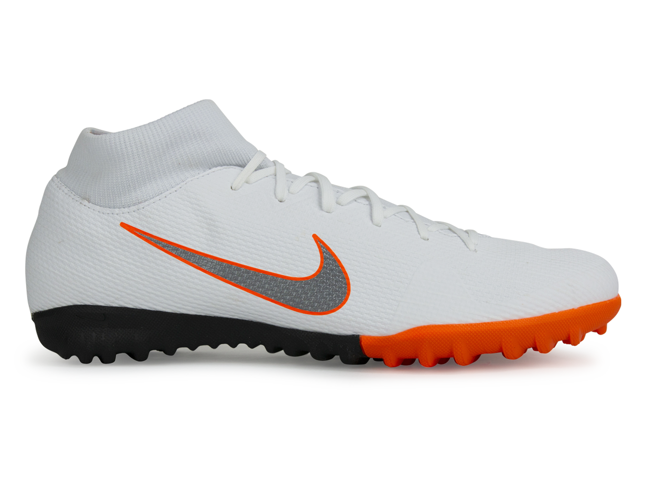 Nike Men's Mercurial SuperflyX 6 Academy Turf Soccer Shoes White/Metalic Cool Grey/Total Orange