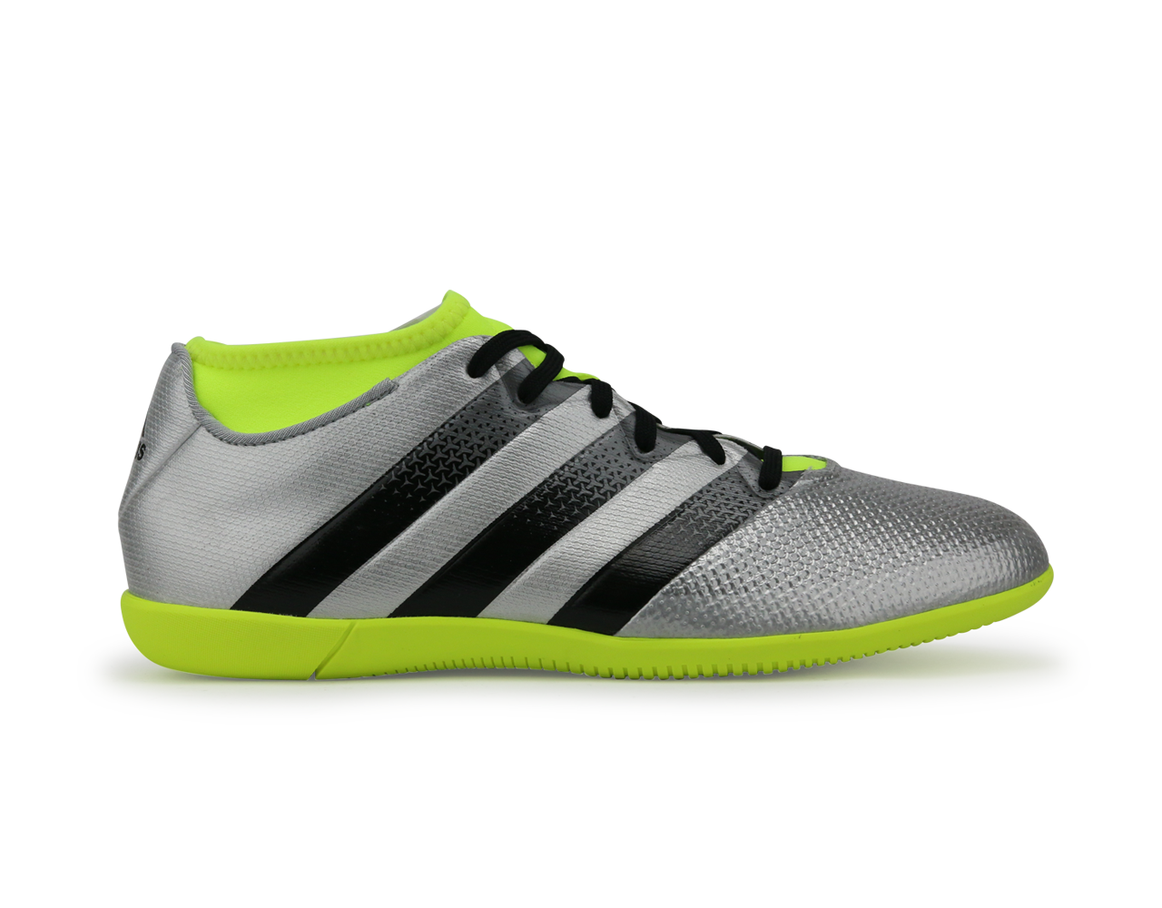 adidas Men's ACE 16.3 Primemesh Indoor Soccer Shoes Silver Metallic/Core Black/Solar Yellow