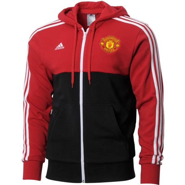 adidas Manchester United 3 Stripes Full Zip Hoodie Real Red/Black