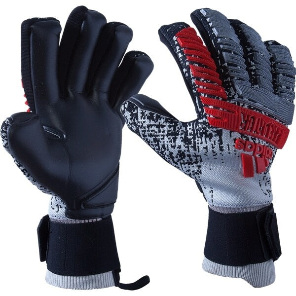 adidas Men's Predator Pro Fingersave Goalkeeper Gloves Silver Metallic/Black/Hi-Res Red