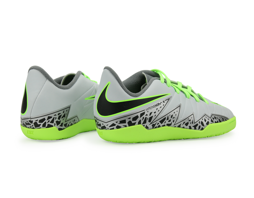 Nike Kids HypervenomX Phelon II Indoor Soccer Shoes Pure Platinum/Black/Ghost Green