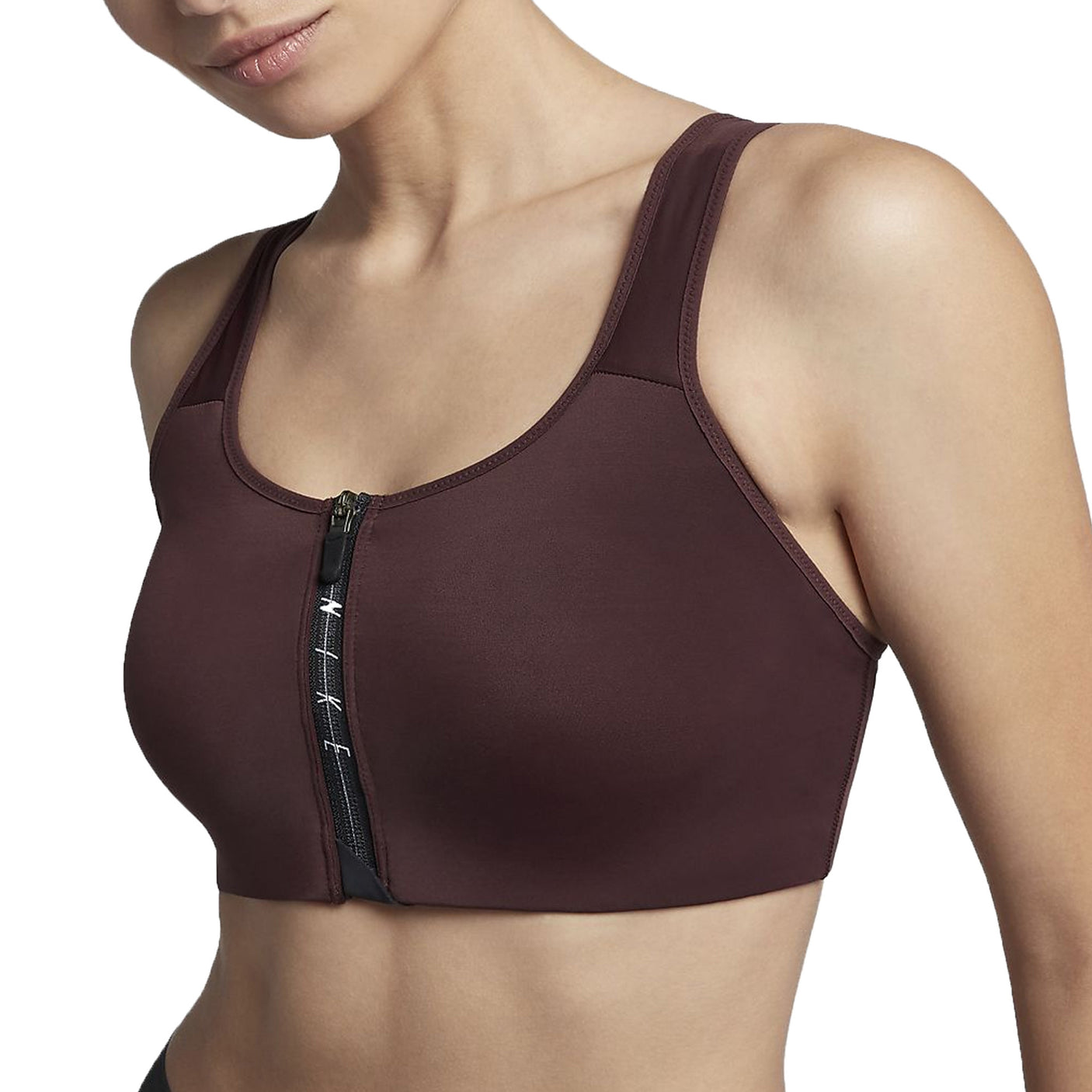 Nike Womens Shape Zip Sports Bra Burgundy Crush/Black Front