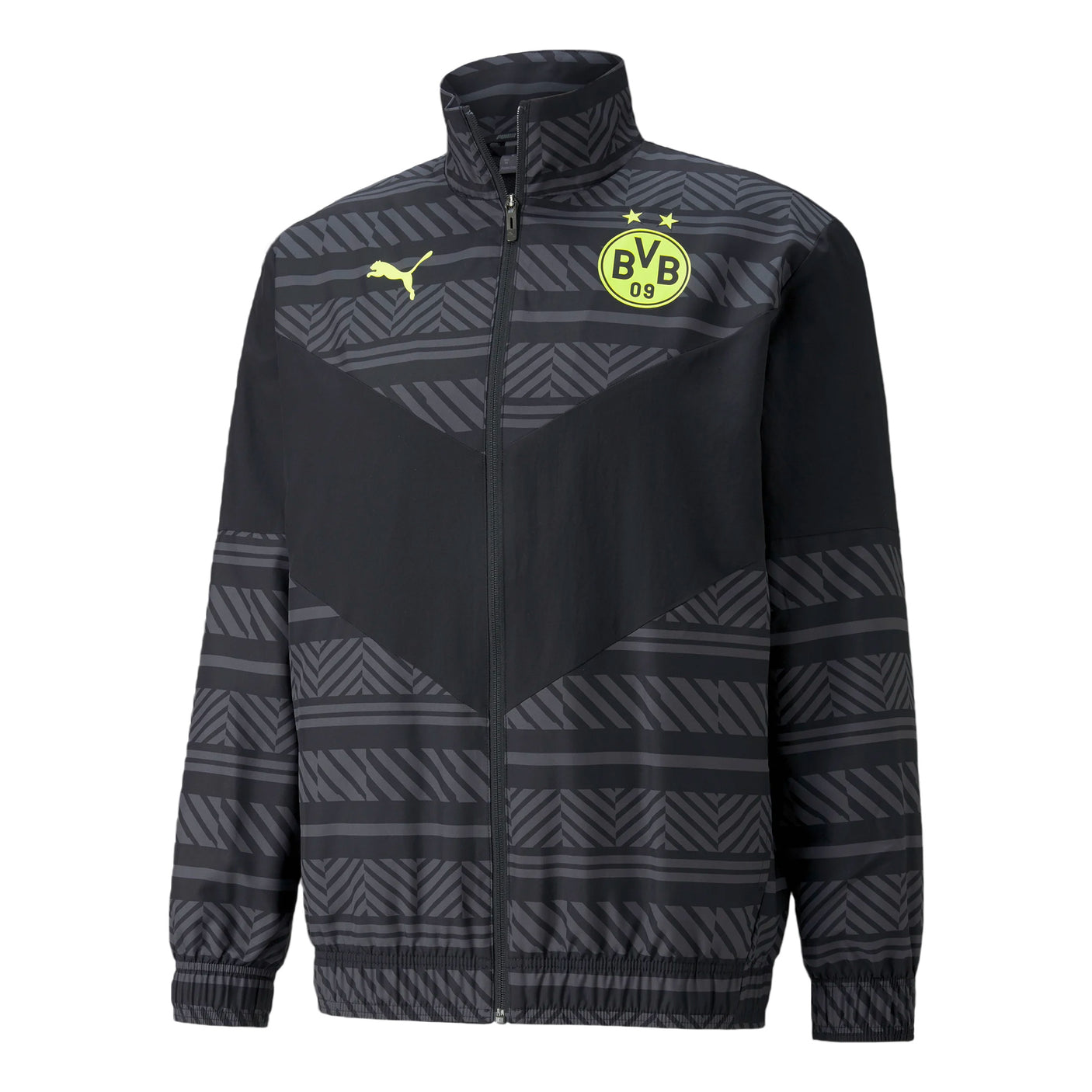 PUMA Mens Borussia Dortmund Prematch Jacket 2022 Black/Yellow Front