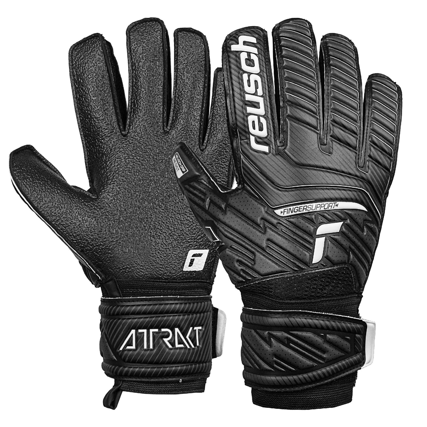 Reusch Mens Goalkeeper Attrakt Resist Finger Support Gloves Black Front
