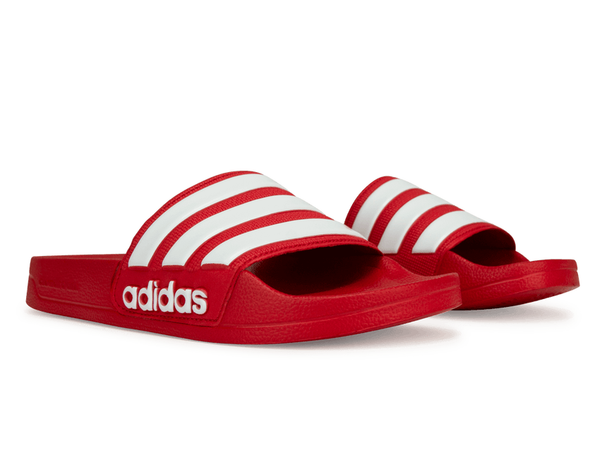 adidas Men's Adilette 3-Stripe Shower Slides Red/White Together