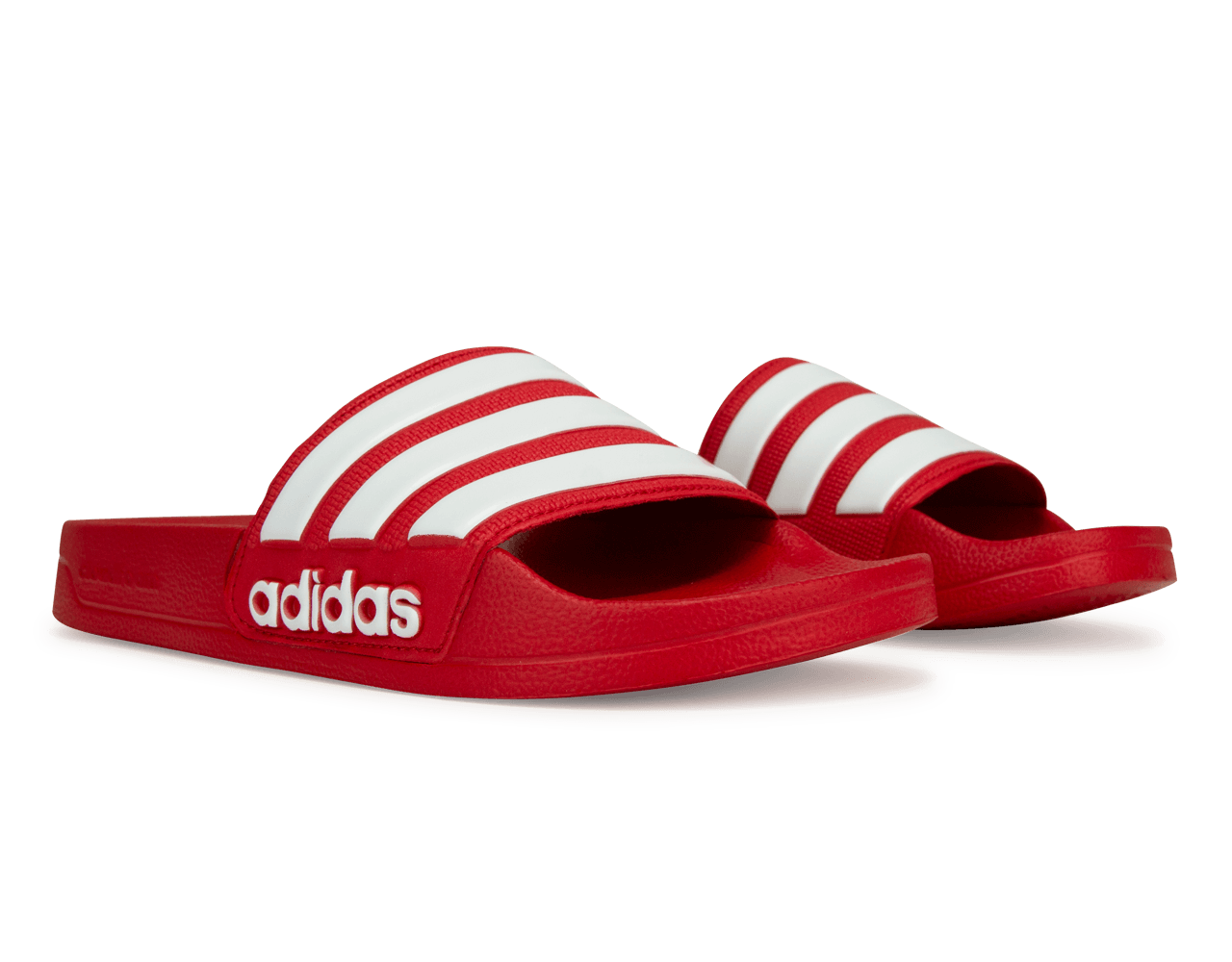 adidas Men's Adilette 3-Stripe Shower Slides Red/White Together