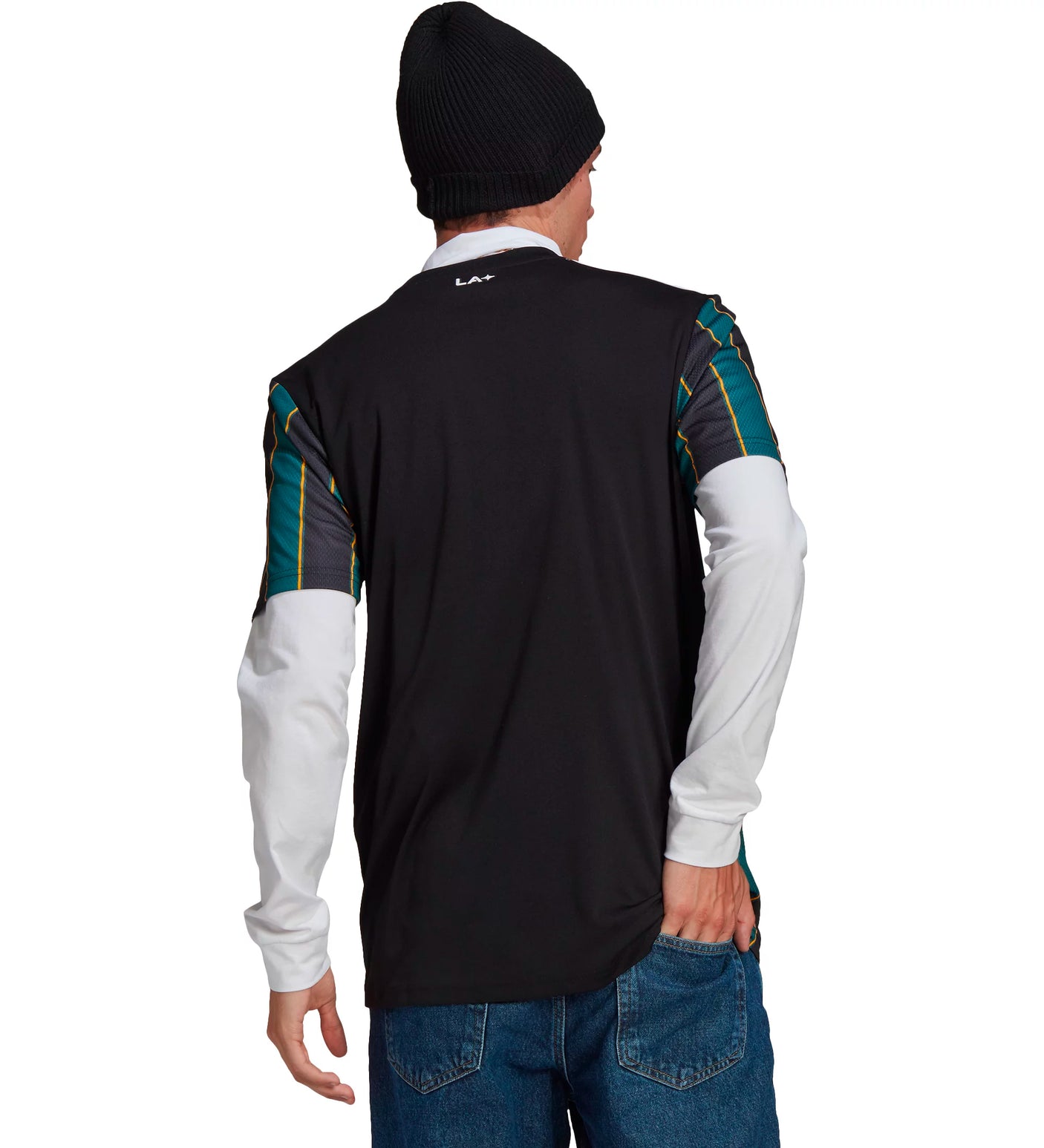 adidas Men's LA Galaxy 2021/22 Away Jersey Black/Tech Green Model Back