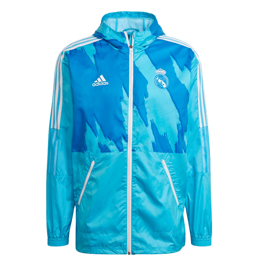 adidas Men's Real Madrid 2021 Windbreaker Bright Cyan Front