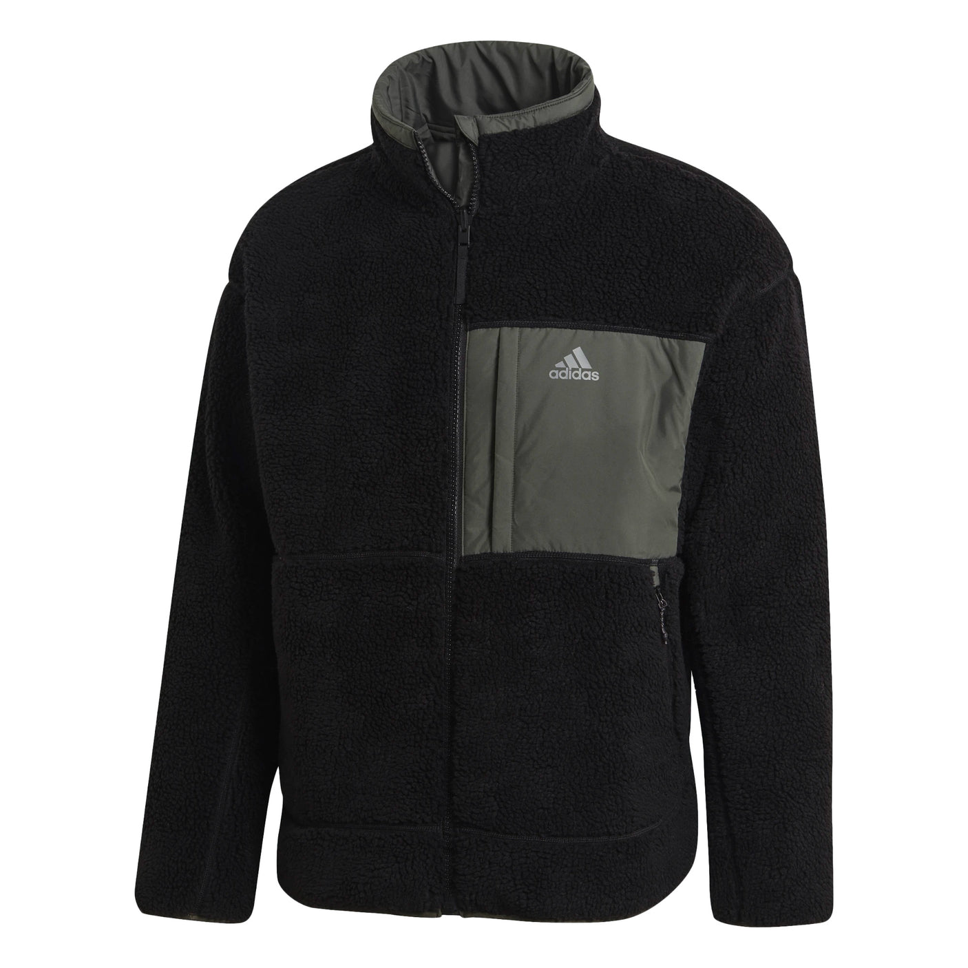 adidas Men's Reversible Boa Padded Sherpa Jacket Black/Grey Front Reversed
