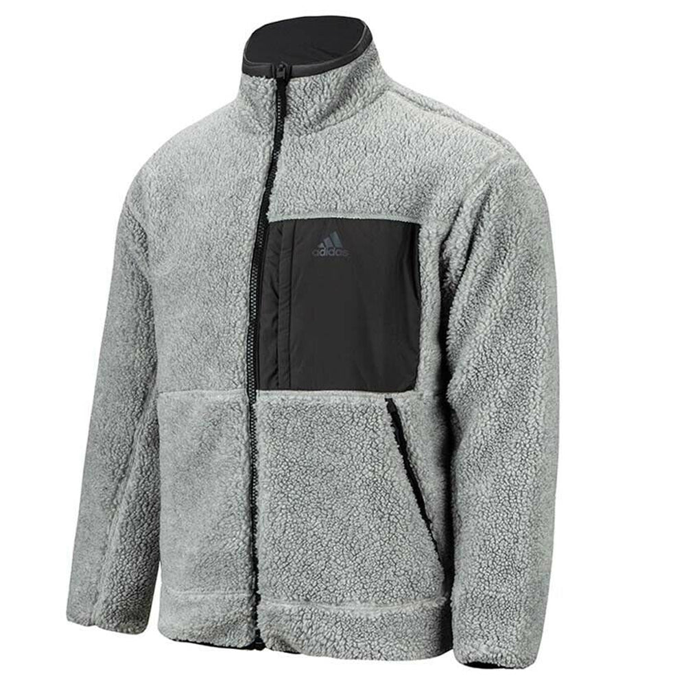 adidas Men's Reversible Padded Sherpa Jacket Grey Front View