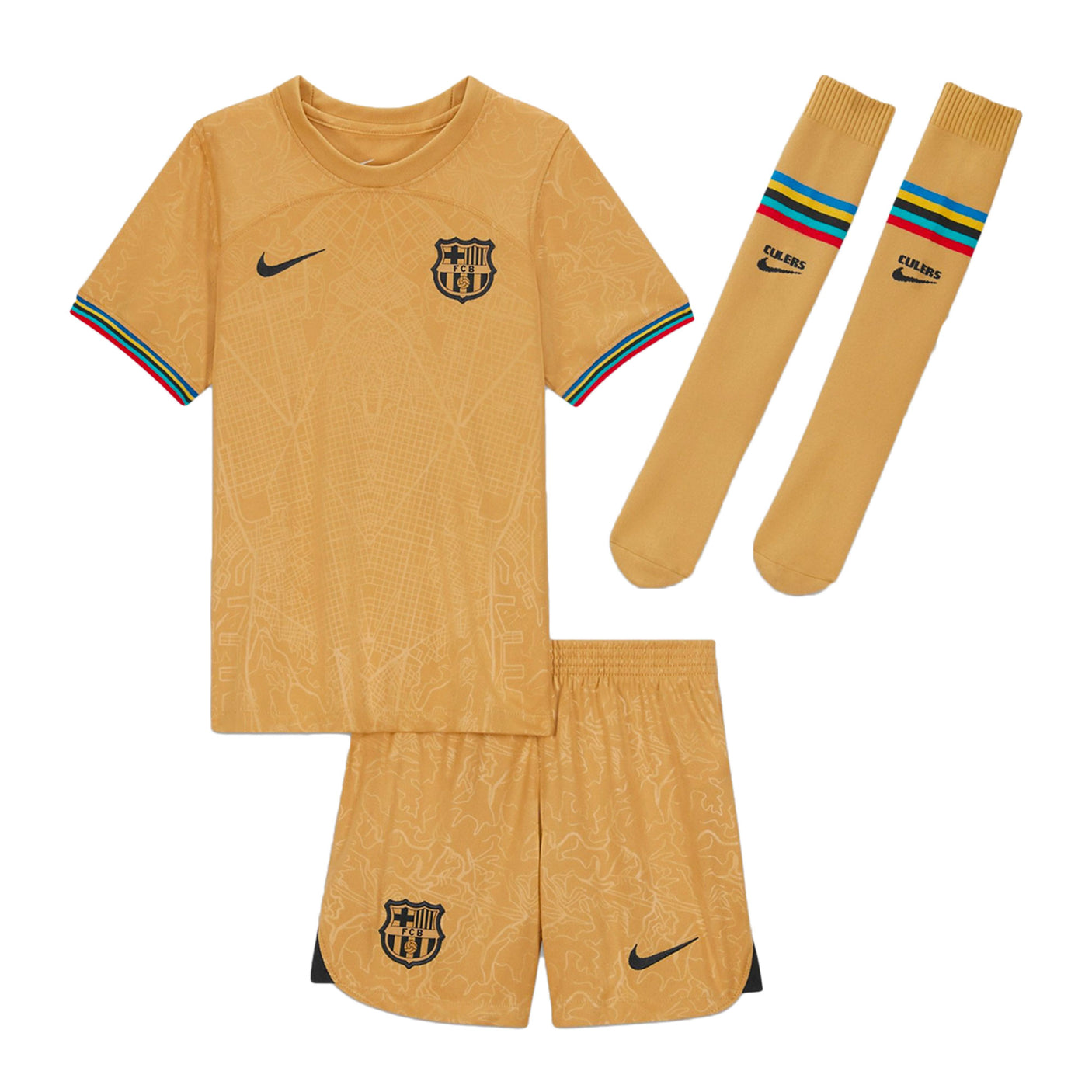Nike Fc Barcelona 2022/23 Away Minikit Club Gold/Obsidian Front