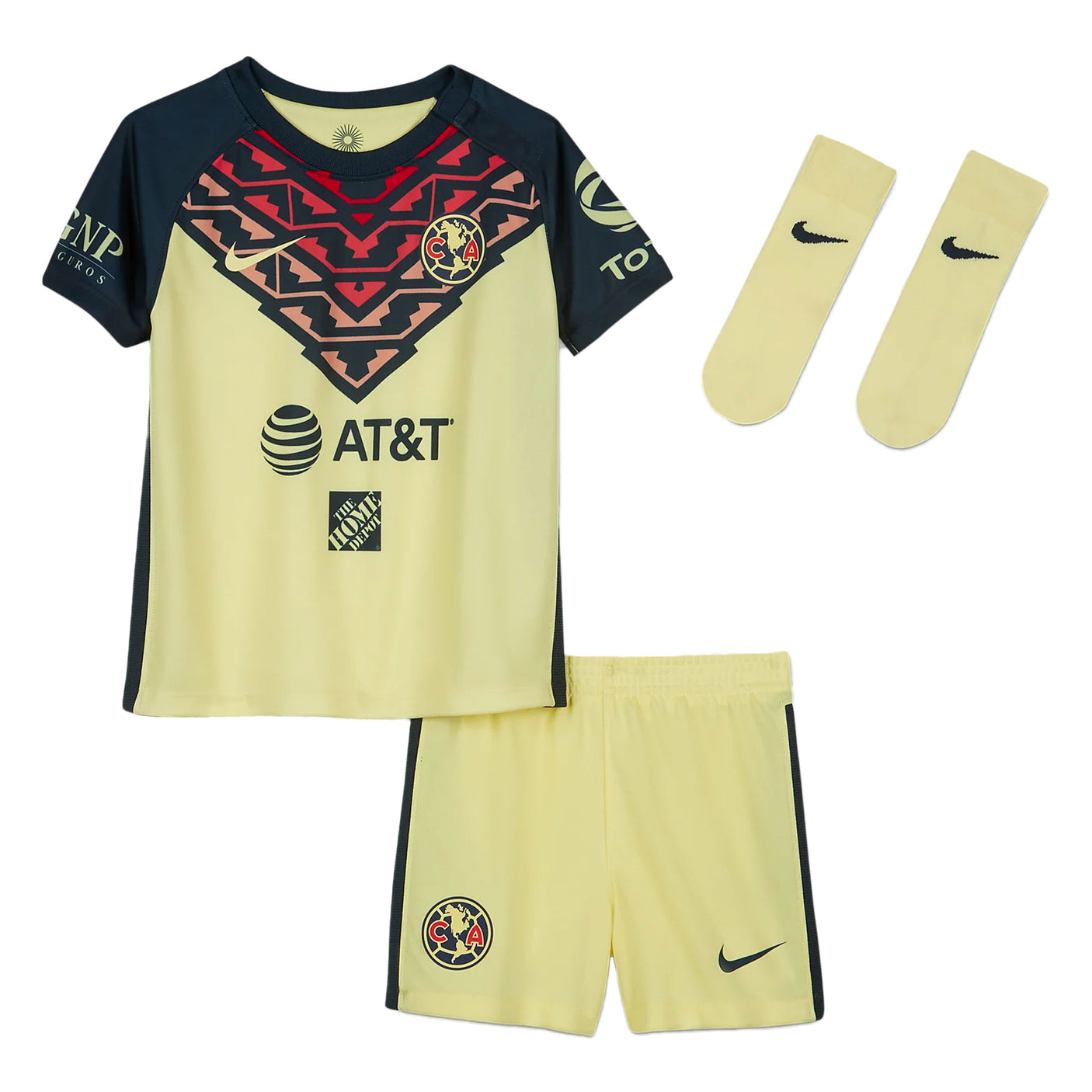 Nike Kids Club America 2021/22 Home Mini Kit Lemon Chiffon/Armory Navy Front