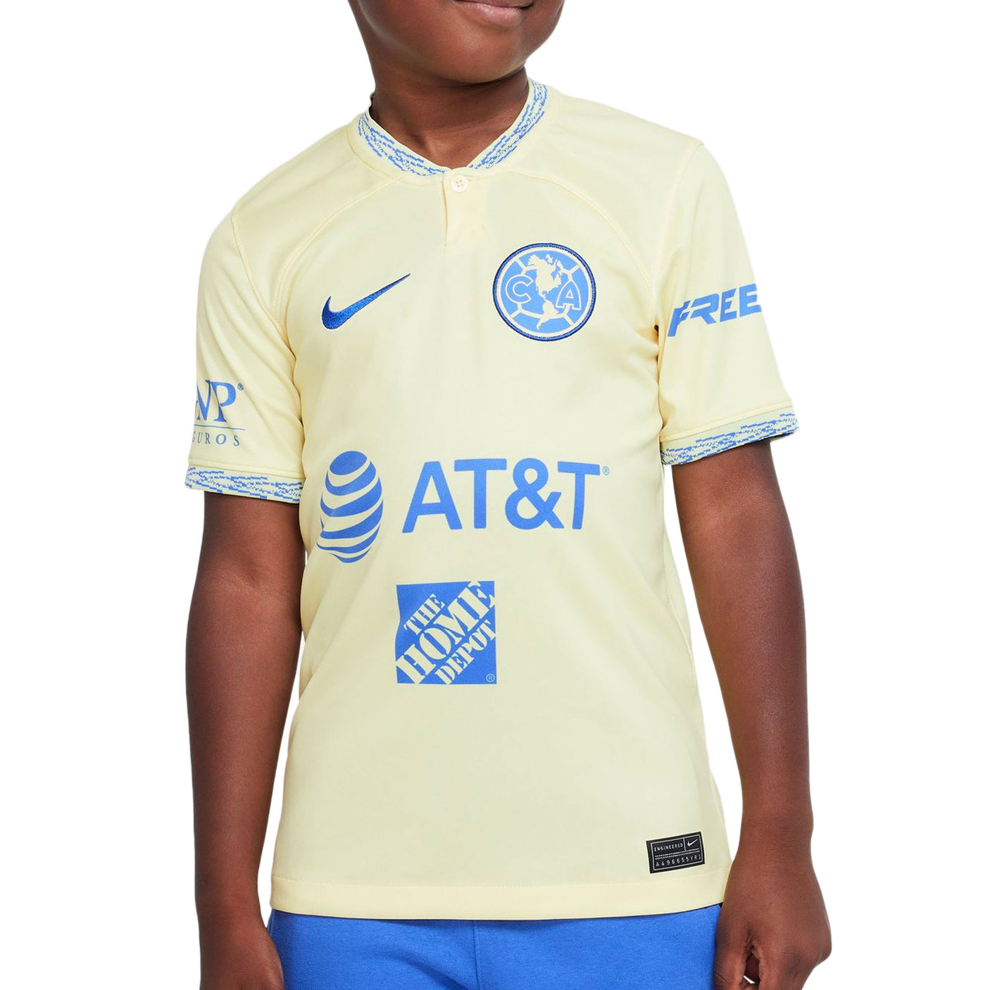 Nike Kids Club America 2022/23 Home Jersey Lemon Chiffon/Blue Front