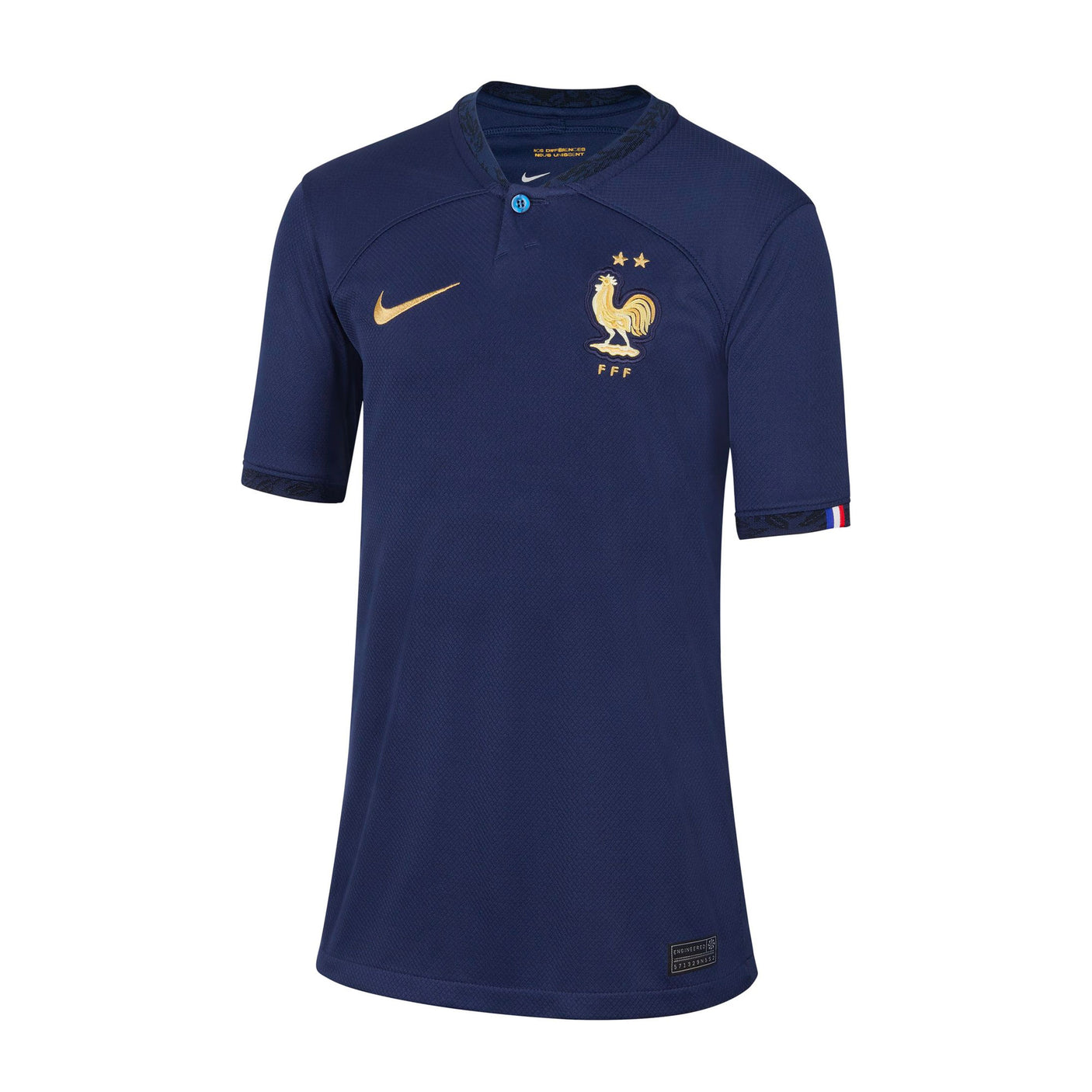 Nike Kids France 2022/23 Home Jersey Midnight Navy/Metallic Gold Front