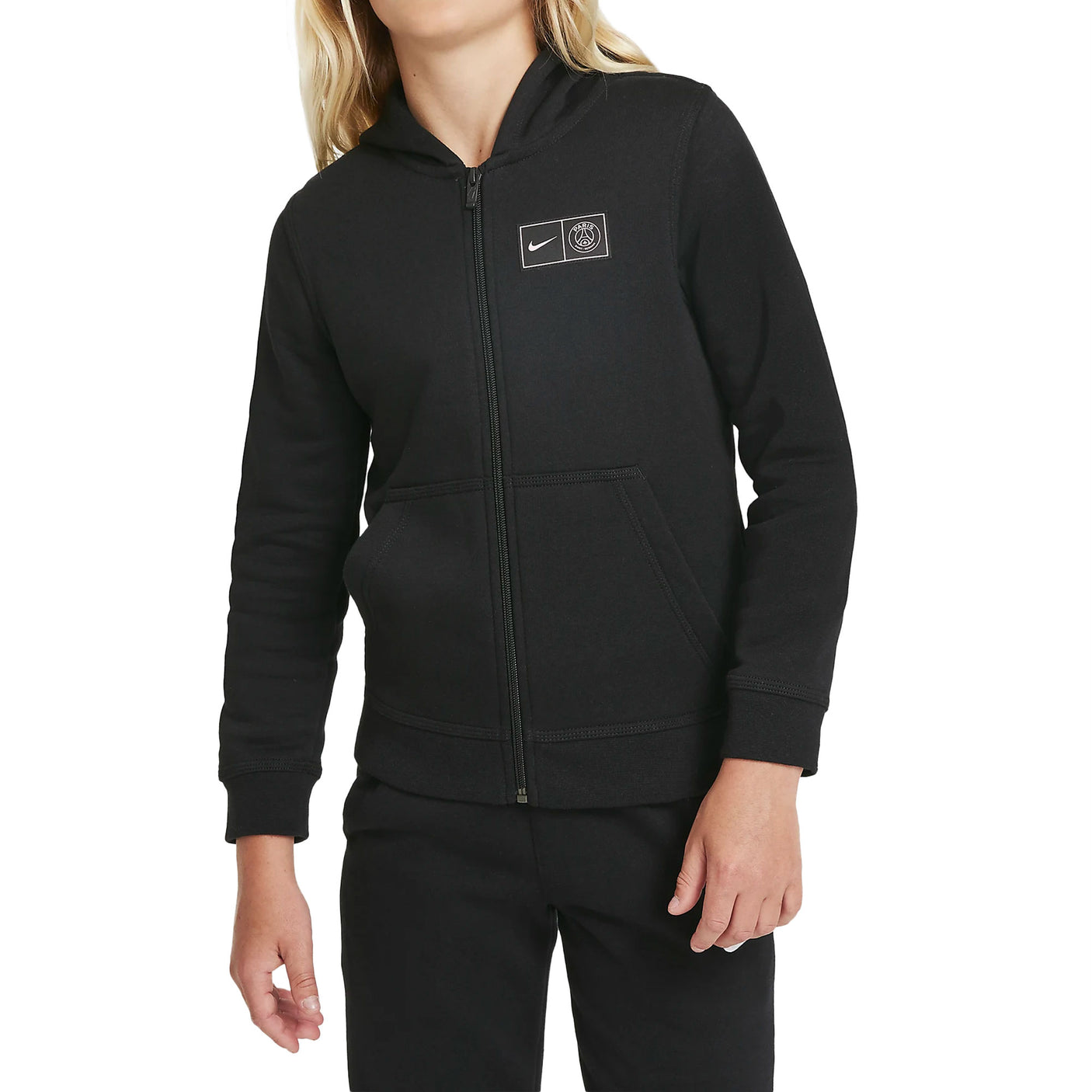 Nike Kids PSG 2021/22 Full Zip Fleece Hoodie Black/Arctic Punch Front