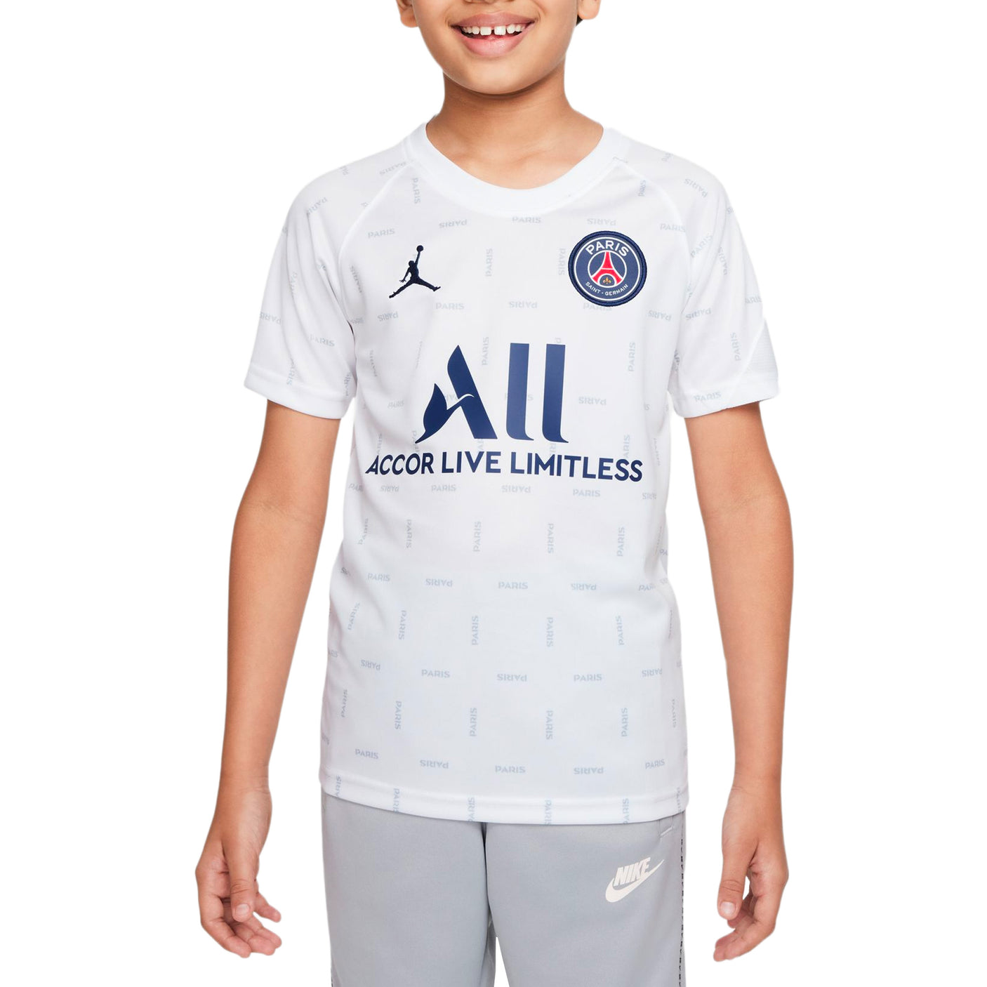 Nike Kids PSG Fourth Pre-Match Training Jersey 2022 Grey/Navy Front