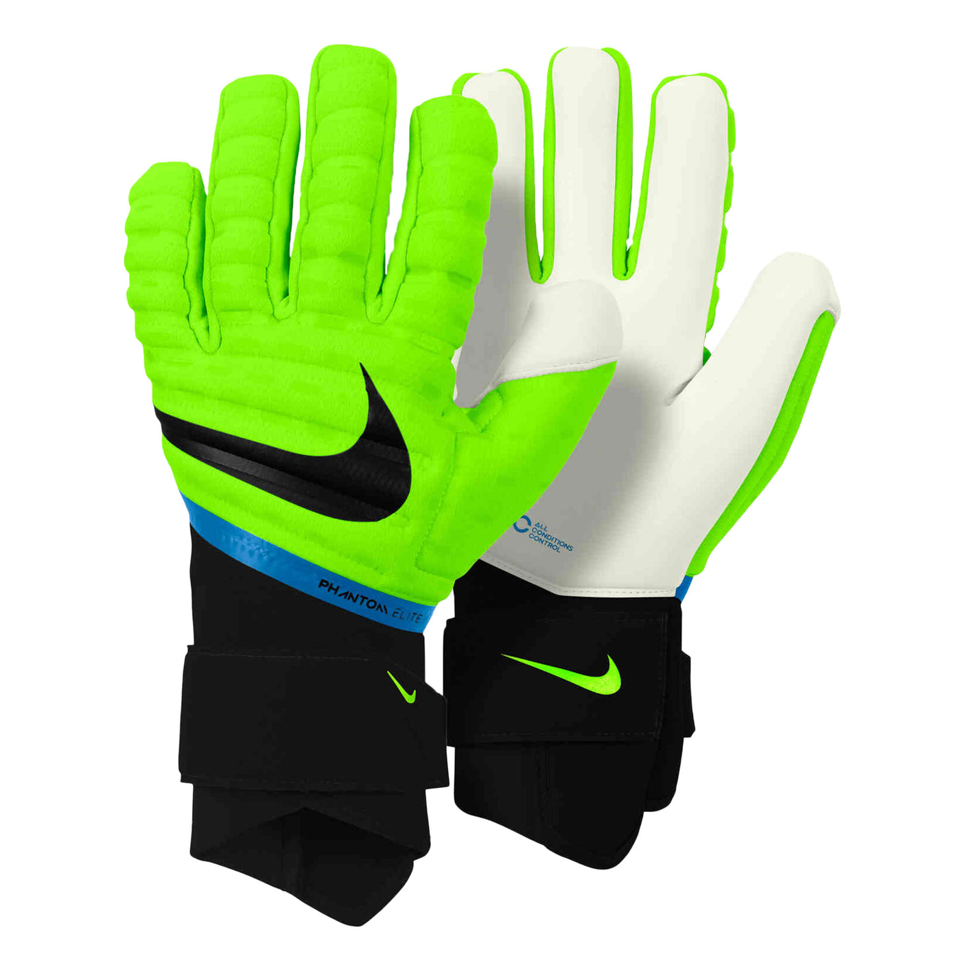 Nike Men's Phantom Elite Goalkeeper Gloves Volt/Blackened Blue Left Right