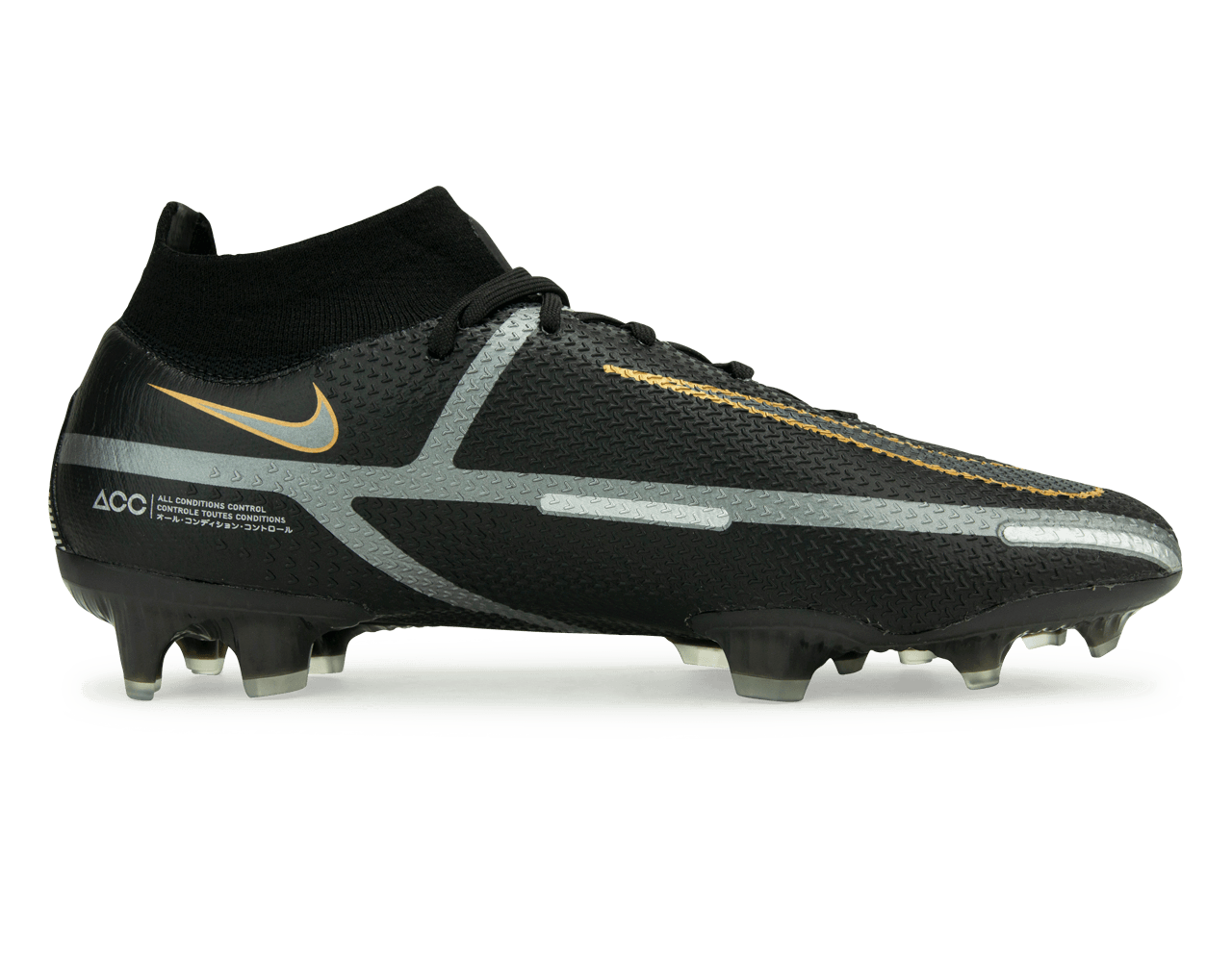 Nike Men's Phantom GT2 DF Elite FG Black/Gold Side