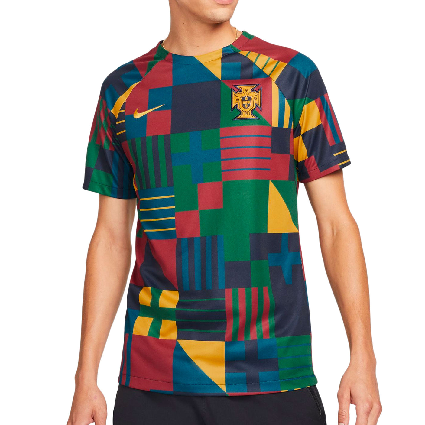 Nike Men's Portugal 2022/23 Pre-match Jersey Obsidian/ Gold Dart Front