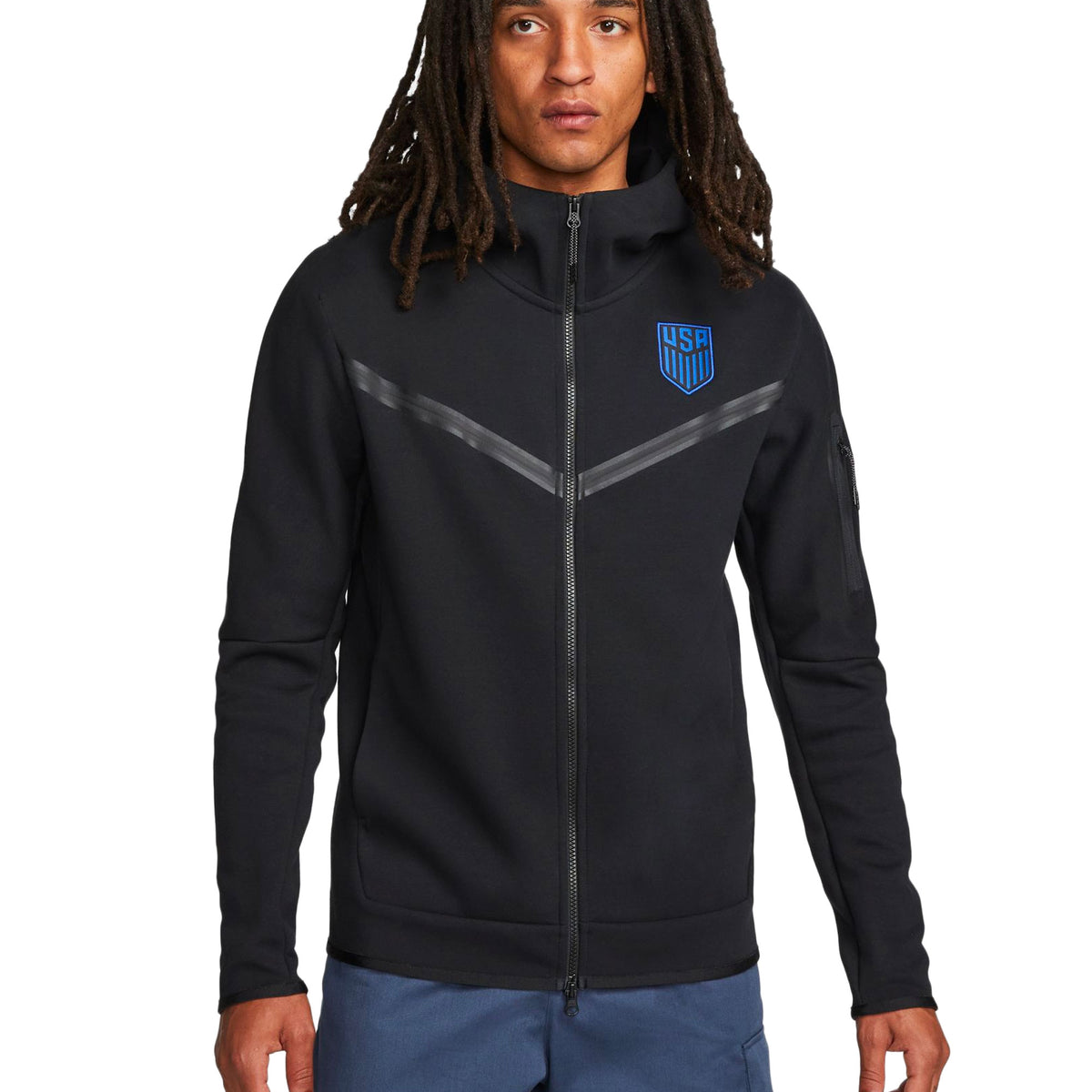Nike Men's USA Tech Fleece Hoodie Jacket Black/Bright Blue – Soccer
