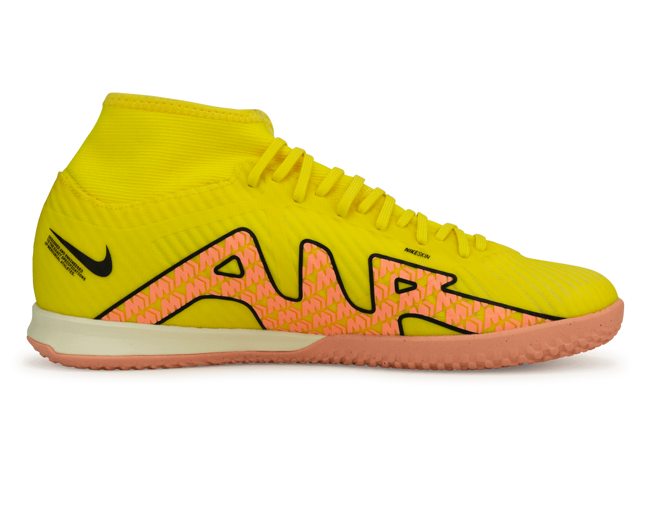 Nike Men's Zoom Mercurial Superfly 9 Academy IC Yellow Strike/Sunset Glow Side