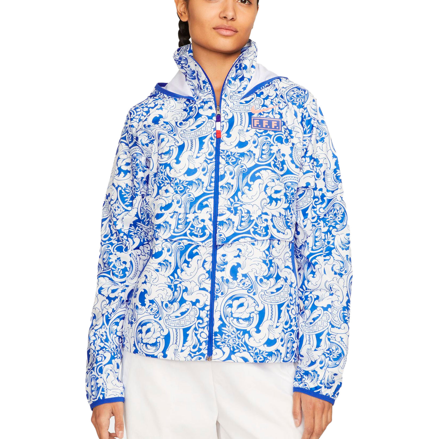 Nike Women's France Jacket White/ Hyper Cobalt Front