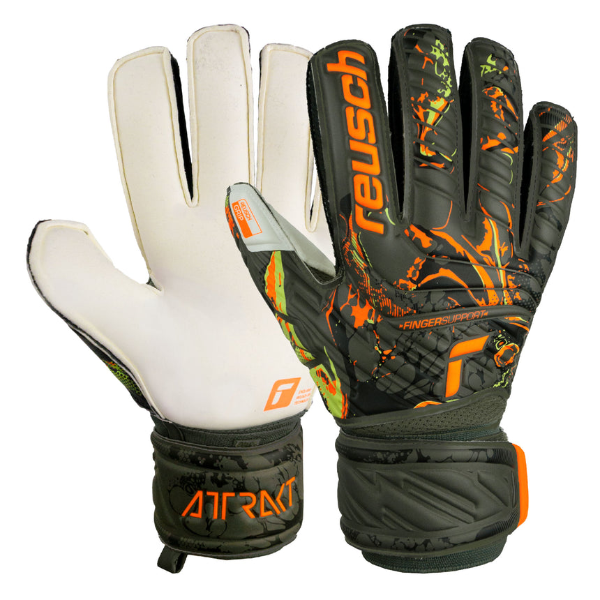 Reusch Attrakt Grip Fingersave Goalkeeper Gloves Green/Orange Both