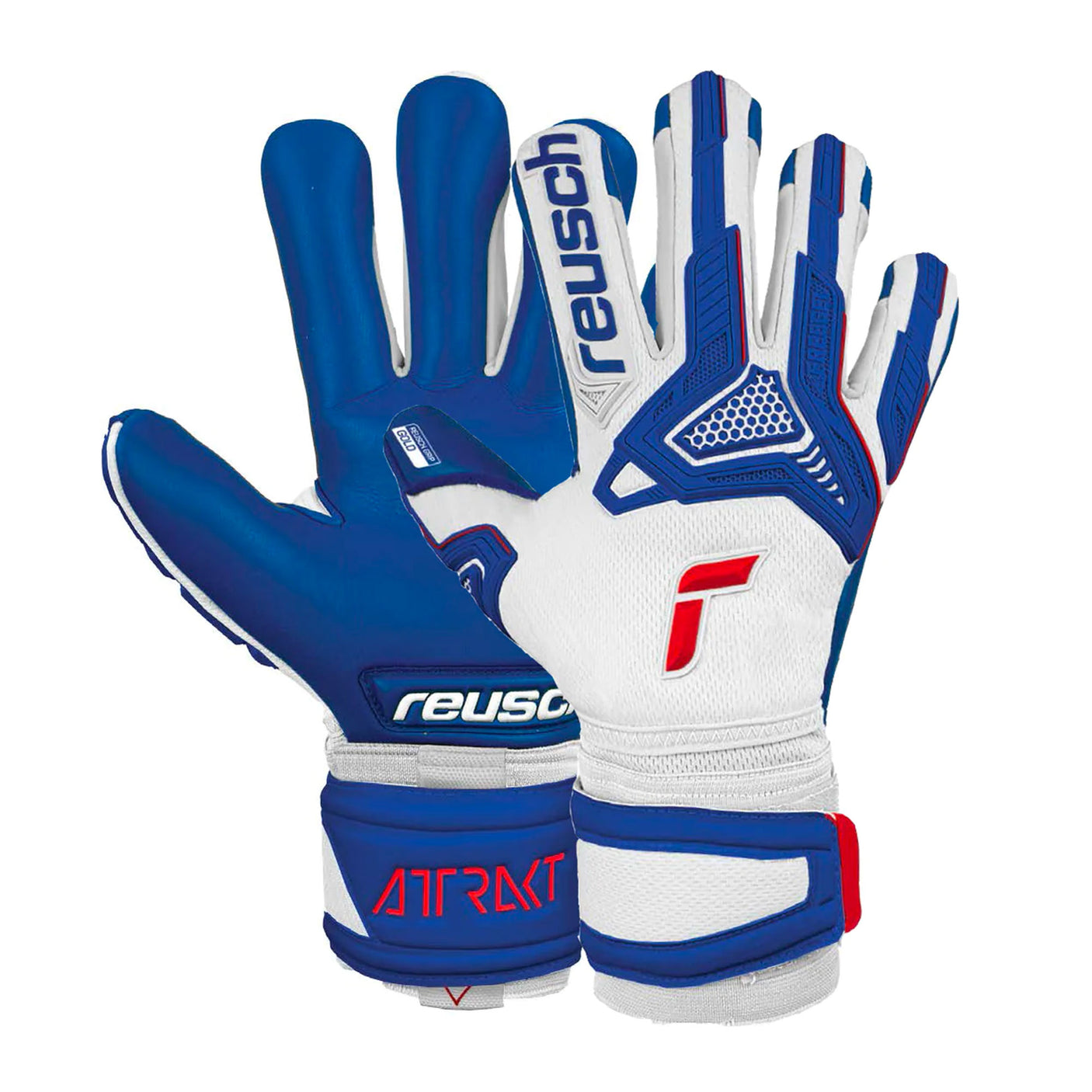 Reusch Men's Goalkeeper Attrakt Freegel Gold Sleek Finger Support Gloves White/Red Both