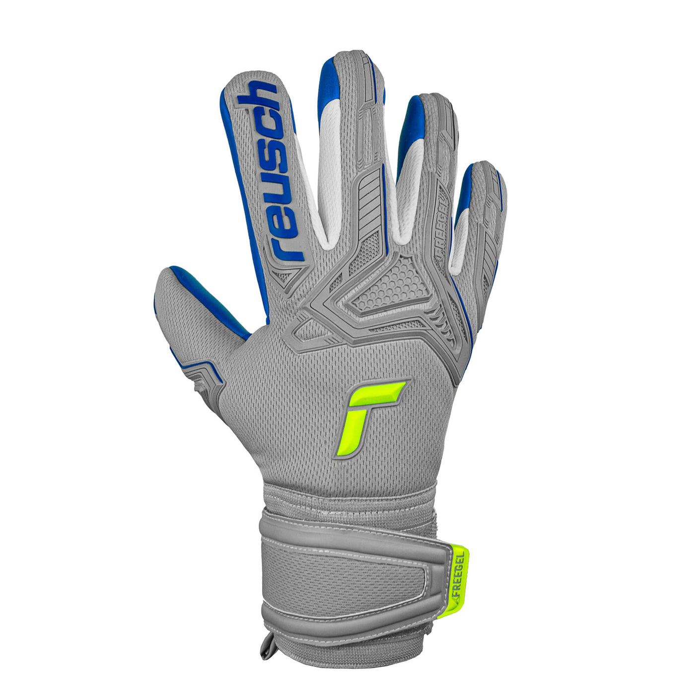Reusch Men's Goalkeeper Attrakt Freegel Silver Fingersave Goalkeeper Gloves Gray/Yellow Hand