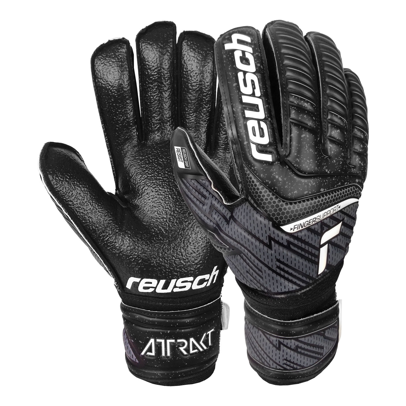 Reusch Men's GoalKeeper Attrakt Resist Finger Support Gloves Black/White Pair