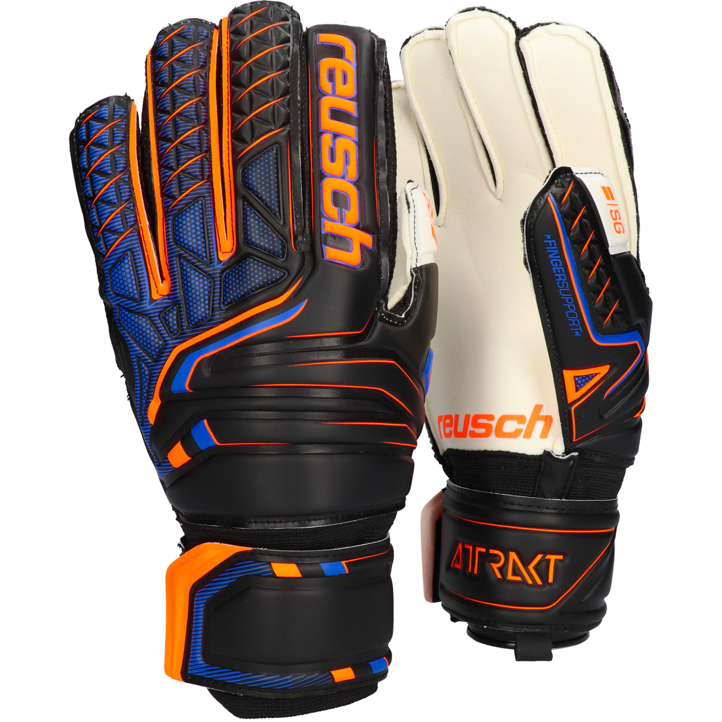 reusch Men's GoalKeeper Attrakt SG Finger Support Gloves Black/Orange Both Gloves
