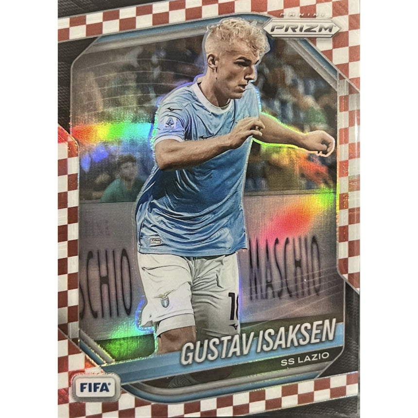 2025-26-panini-prizm-fifa-gustav-isaksen-red-checker-prizm-121-ss-lazio-front