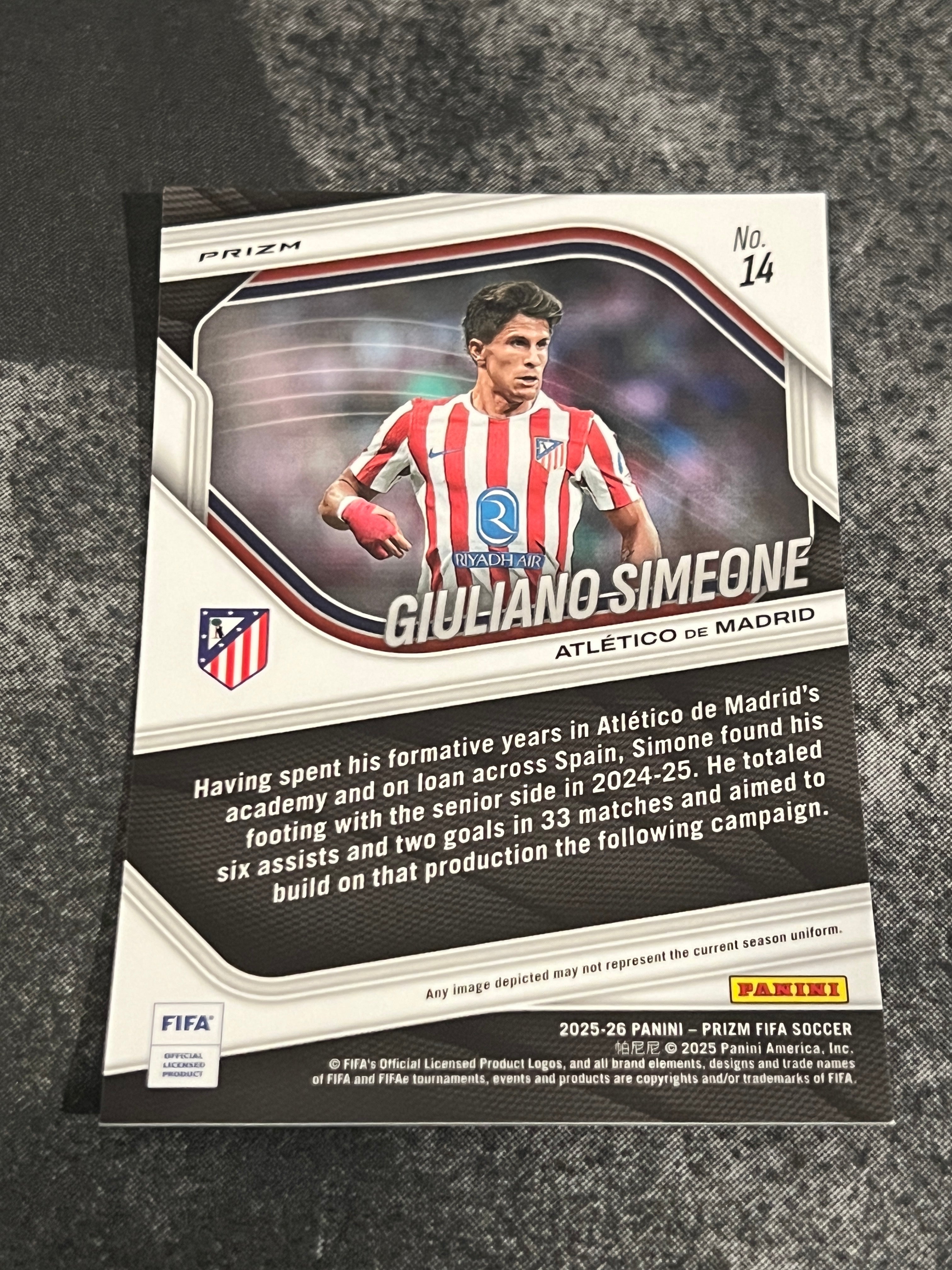 2025-26 Panini Prizm FIFA Soccer Red Mosaic Prizm Giuliano Simeone