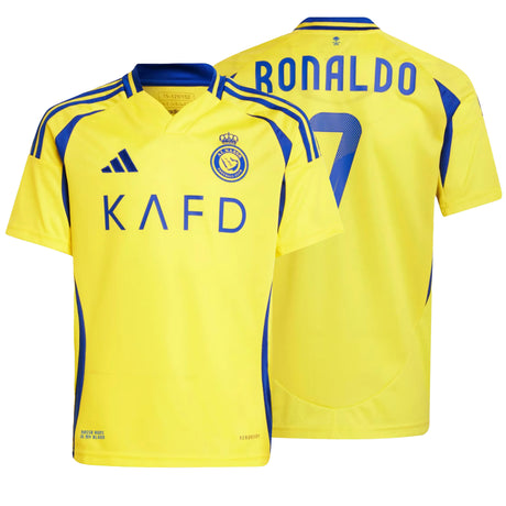 adidas Kids Al Nassr 2024/25 Home Jersey w/Ronaldo #7 Printing Impact Yellow/Royal Blue