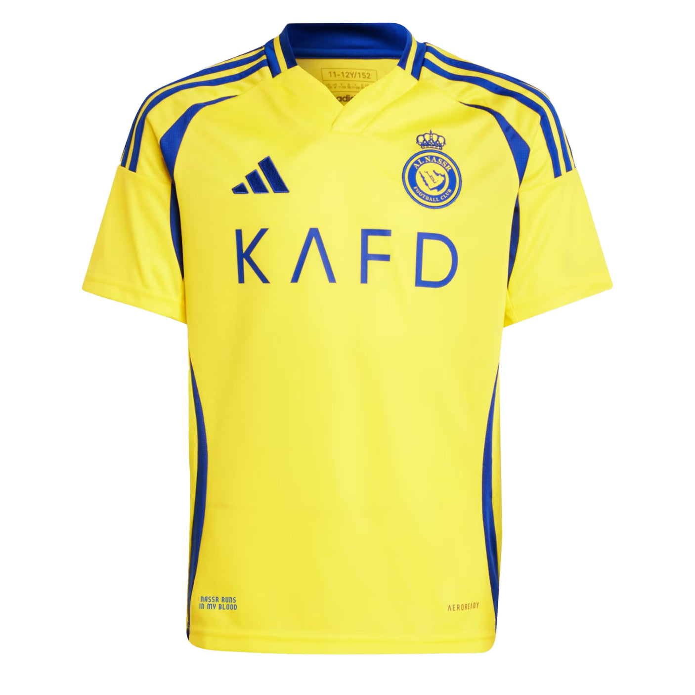 adidas Kids Al Nassr 2024/25 Home Jersey w/Ronaldo #7 Printing Impact Yellow/Royal Blue Front