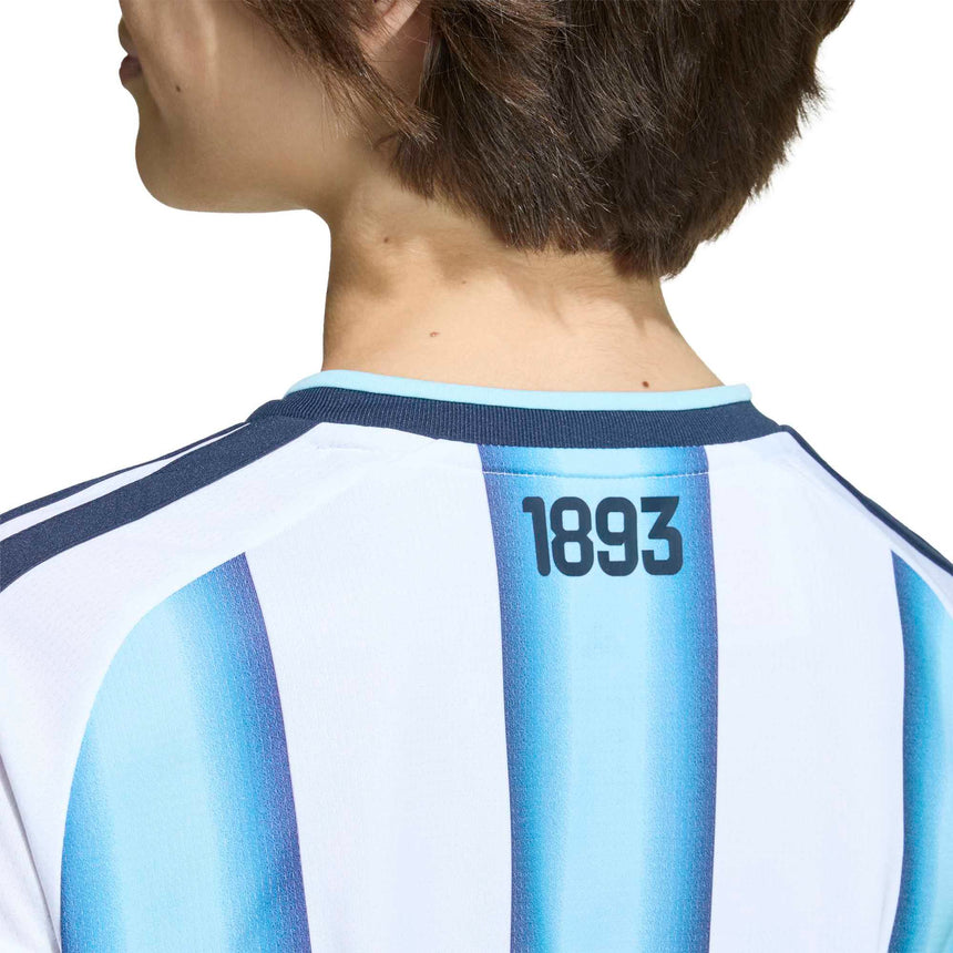 adidas Kid's Argentina World Cup 2026 Home Jersey White/Sky Blue Neck Detail